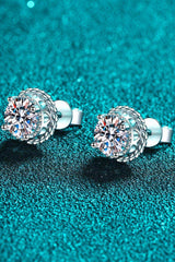 1 Carat Moissanite Rhodium-Plated Round Stud Earrings - Trendsi - Flyclothing LLC