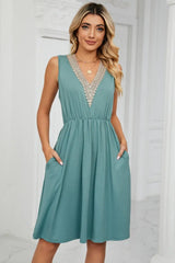 Contrast V-Neck Sleeveless Dress - Trendsi - Flyclothing LLC