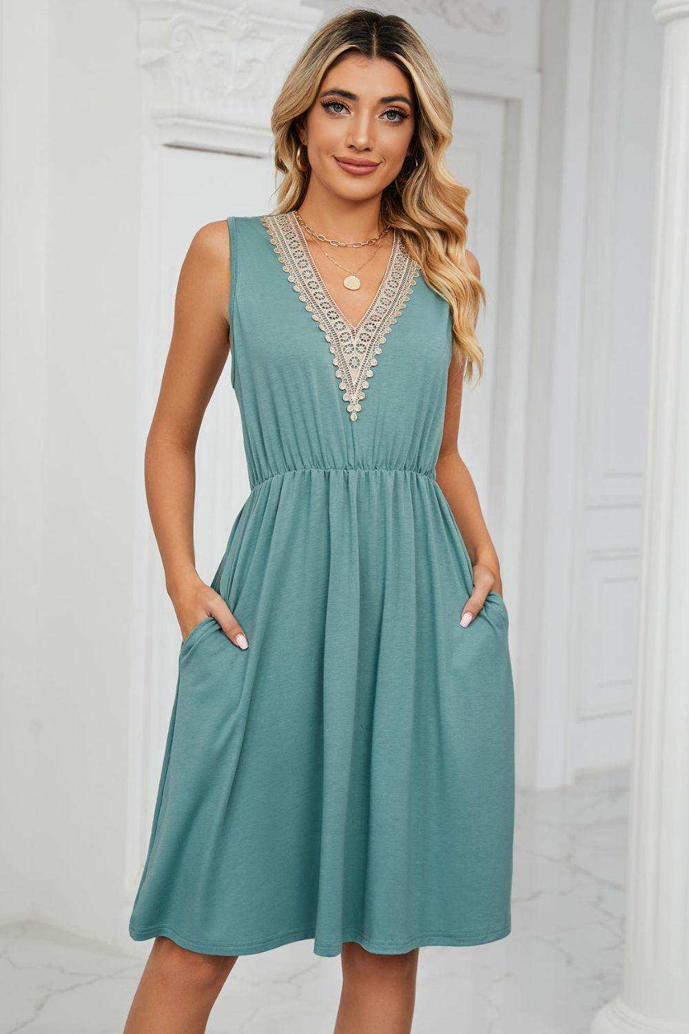 Contrast V-Neck Sleeveless Dress - Trendsi - Flyclothing LLC