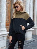 Pocketed Color Block Quarter Zip Hoodie - Trendsi - Flyclothing LLC