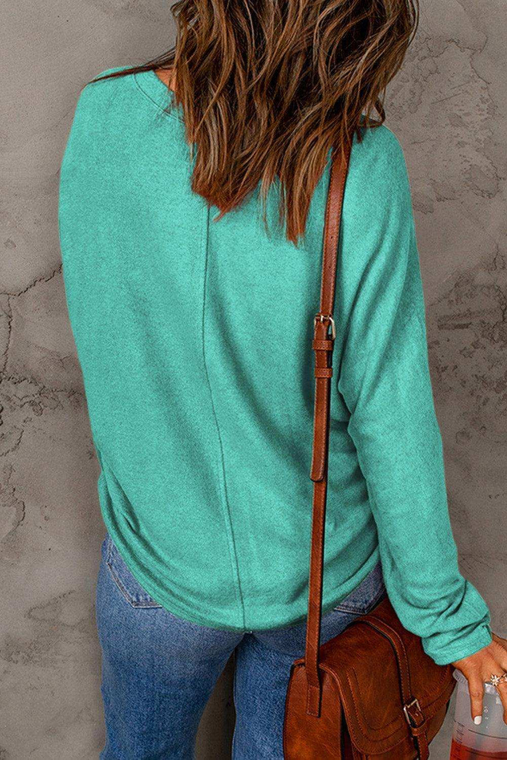 Seam Detail Round Neck Long Sleeve Top - Trendsi - Flyclothing LLC