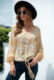 Tie-Dye Tied Balloon Sleeve Blouse - Flyclothing LLC