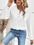 Half Button Long Sleeve Top - Trendsi - Flyclothing LLC
