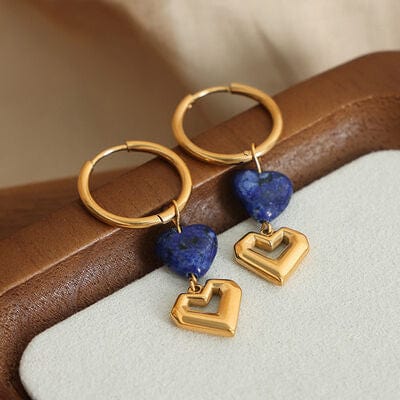 Heart Shape Lapis Lazuli Dangle Earrings - Trendsi