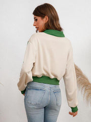Contrast Half Zip Drop Shoulder Sweatshirt - Trendsi