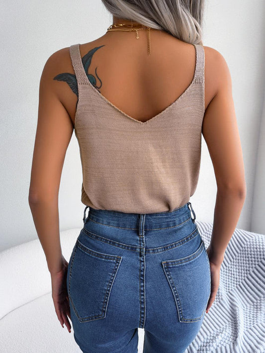 Openwork Scoop Neck Knit Tank Top - Trendsi