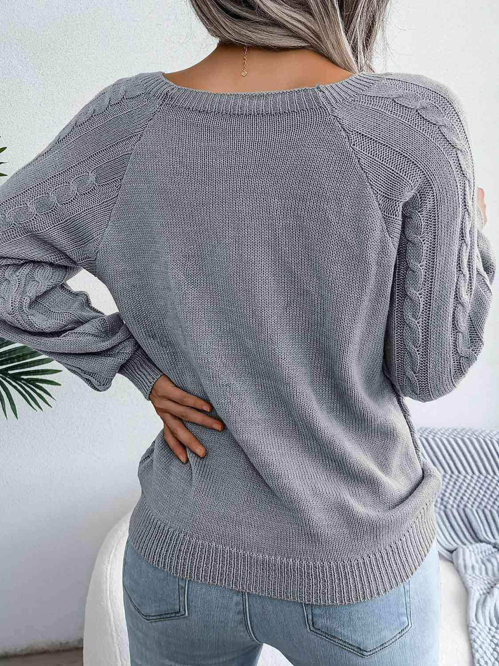 Decorative Button Cable-Knit Sweater - Trendsi - Flyclothing LLC