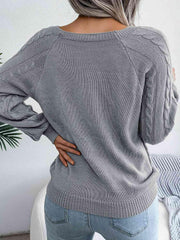 Decorative Button Cable-Knit Sweater - Trendsi