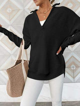 Half Zip Long Sleeve Knit Top - Trendsi - Flyclothing LLC