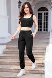Waffle-Knit Cropped Tank and Drawstring Pants Set - Trendsi - Flyclothing LLC