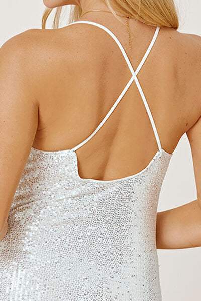 Sequin Spaghetti Strap Mini Wrap Dress - Trendsi - Flyclothing LLC