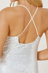 Sequin Spaghetti Strap Mini Wrap Dress - Trendsi - Flyclothing LLC