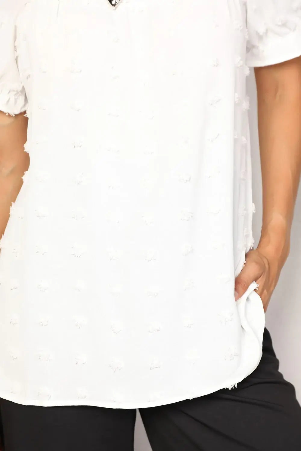 Double Take Swiss Dot Puff Sleeve Square Neck Blouse - Trendsi - Flyclothing LLC