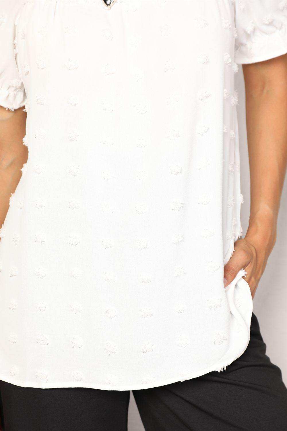 Double Take Swiss Dot Puff Sleeve Square Neck Blouse - Trendsi - Flyclothing LLC