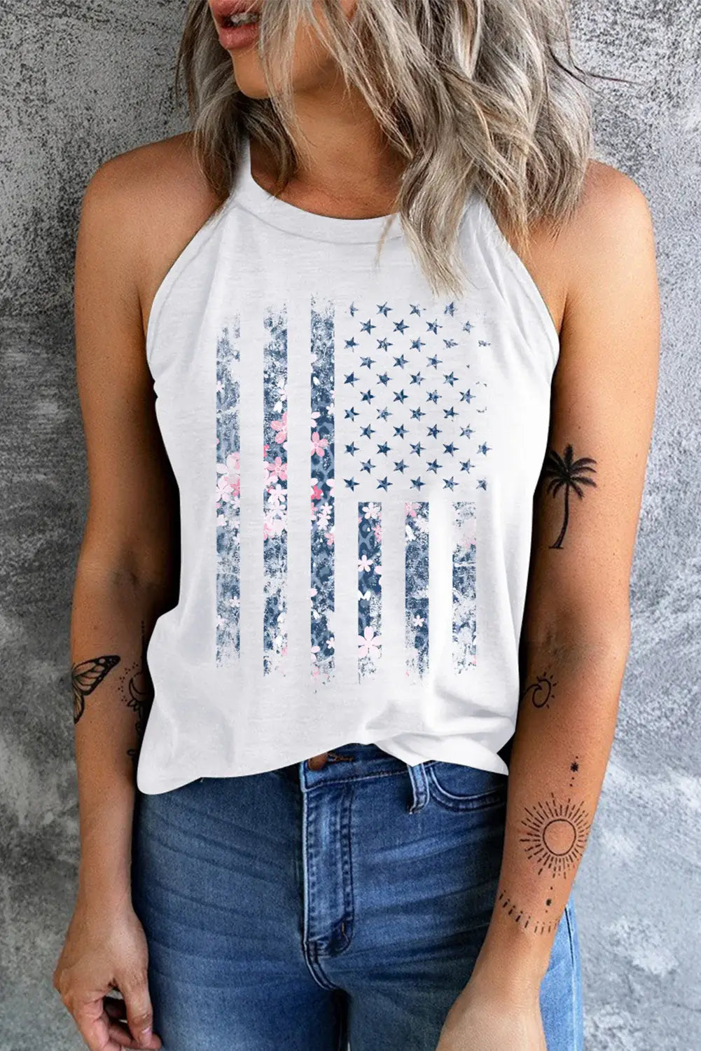 Floral Graphic Grecian Neck Tank - Trendsi - Flyclothing LLC