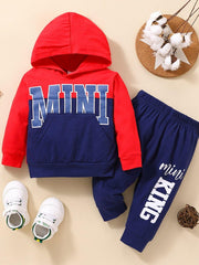 Baby Color Block Graphic Hoodie and Joggers Set - Flyclothing LLC