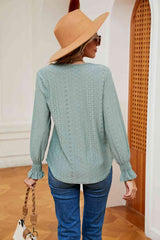 Contrast Flounce Sleeve Blouse - Trendsi - Flyclothing LLC