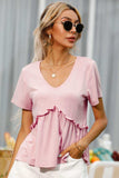 Frill Trim Short Sleeve Tee - Trendsi - Flyclothing LLC