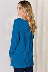 Basic Bae Full Size Ribbed Round Neck Slit T-Shirt - Trendsi - Flyclothing LLC