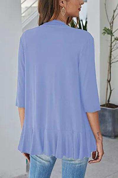 Open Front Three-Quarter Sleeve Cardigan - Trendsi - Flyclothing LLC