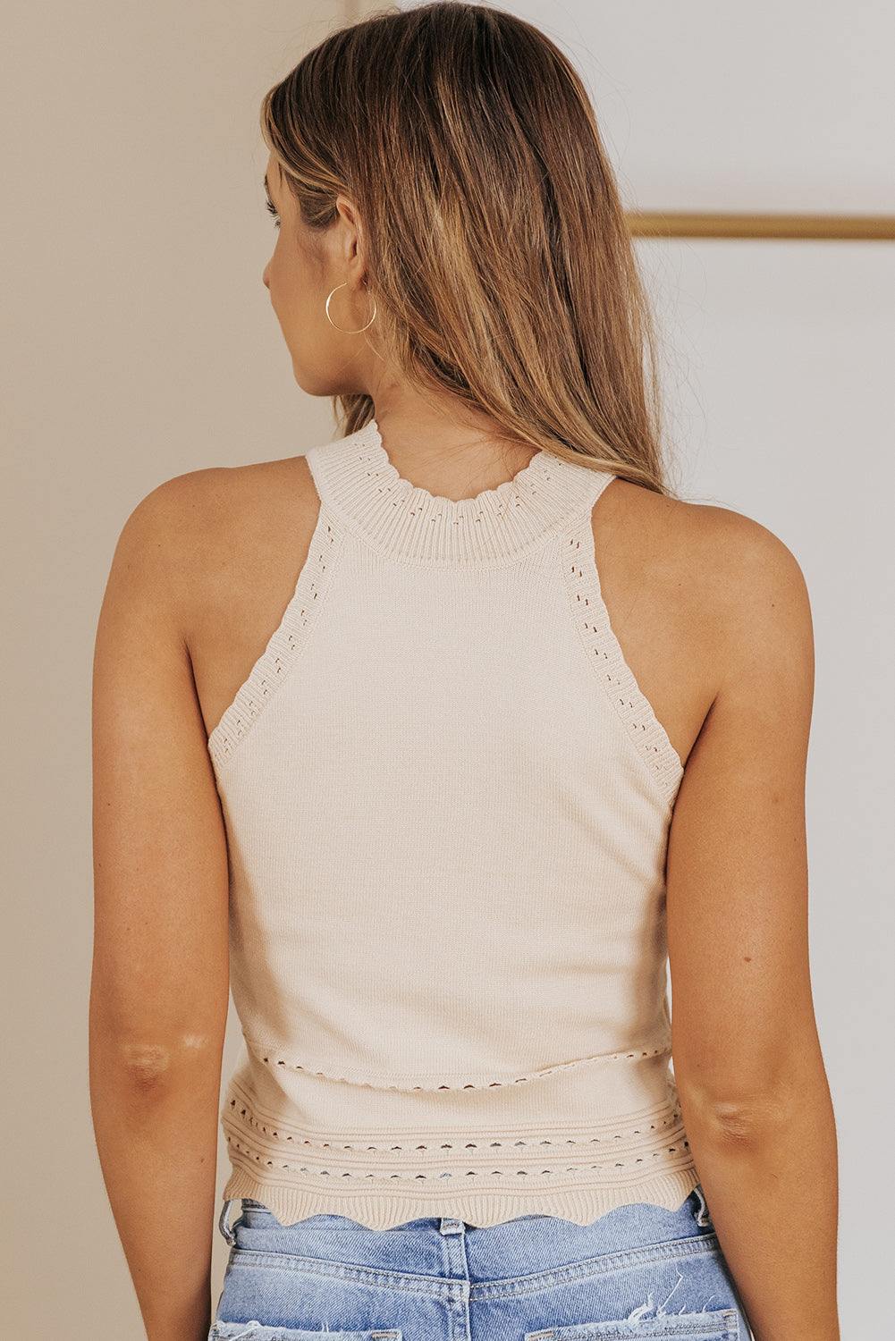 Scalloped Openwork Grecian Neck Tank - Trendsi