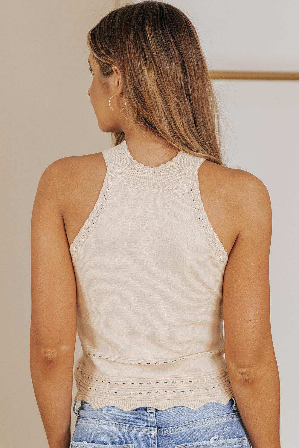 Scalloped Openwork Grecian Neck Tank - Trendsi - Flyclothing LLC