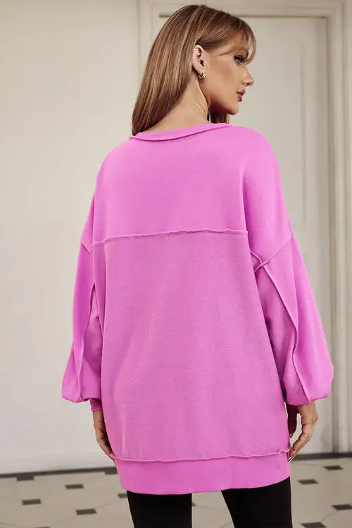 Buttoned Dropped Shoulder Sweatshirt - Trendsi - Flyclothing LLC