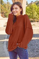 Basic Bae Full Size Ribbed Exposed Seam Mock Neck Knit Top - Trendsi - Flyclothing LLC