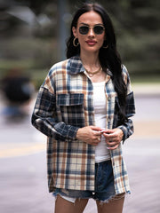 Plaid Dropped Shoulder Shacket - Trendsi