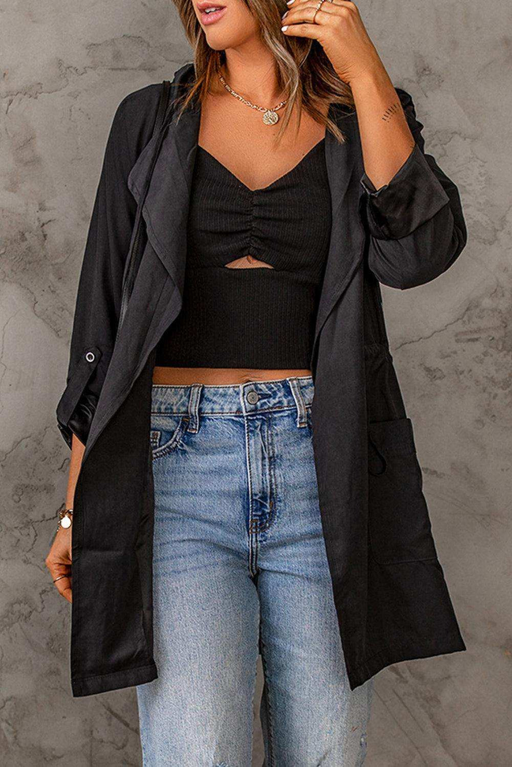 Drawstring Hooded Longline Jacket - Trendsi - Flyclothing LLC