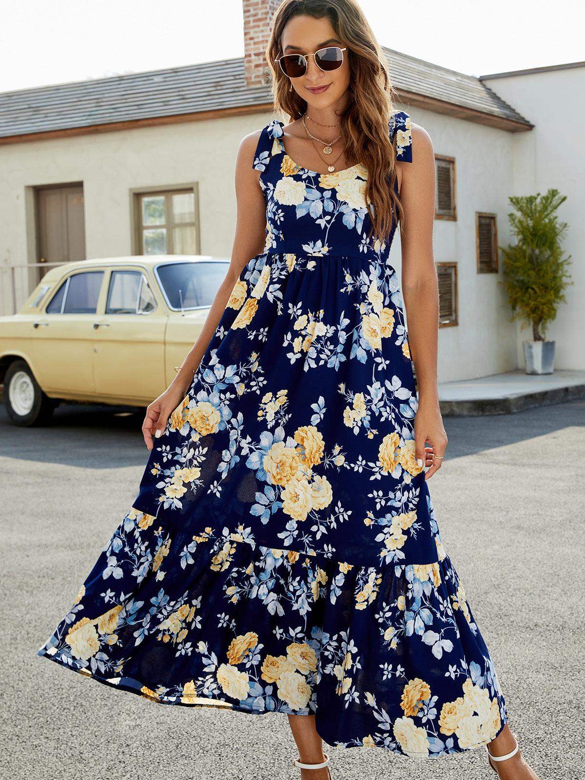 Floral Tie-Shoulder Sleeveless Dress - Trendsi - Flyclothing LLC