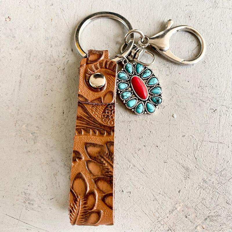 Turquoise Genuine Leather Key Chain - Trendsi - Flyclothing LLC