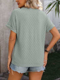 Eyelet Notched Short Sleeve T-Shirt - Trendsi - Flyclothing LLC