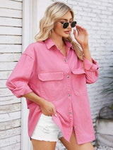 Pocketed Snap Down Dropped Shoulder Denim Shacket - Trendsi - Flyclothing LLC