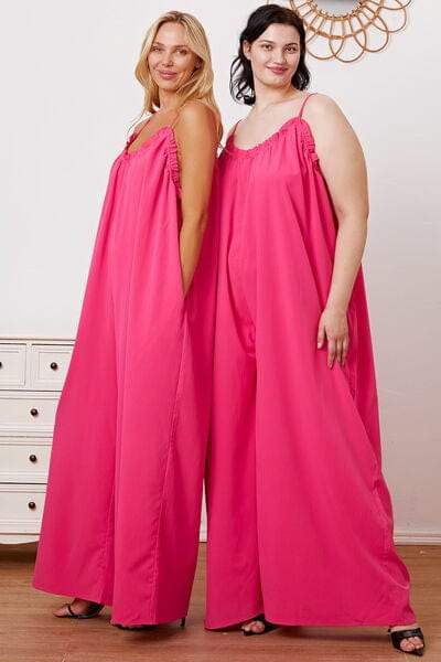 Full Size Ruffle Trim Tie Back Cami Jumpsuit with Pockets - Trendsi - Flyclothing LLC