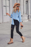 Collared Neck Dropped Shoulder Denim Top - Trendsi - Flyclothing LLC