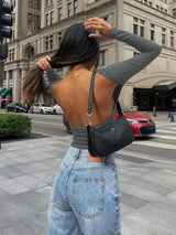 Backless Round Neck Long Sleeve Blouse - Trendsi - Flyclothing LLC