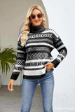 Geometric Turtleneck Long Sleeve Sweater - Trendsi - Flyclothing LLC
