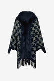 Houndstooth Fringe Hem Poncho - Trendsi - Flyclothing LLC