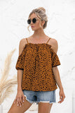 Printed Cold-Shoulder Frill Trim Blouse - Trendsi - Flyclothing LLC