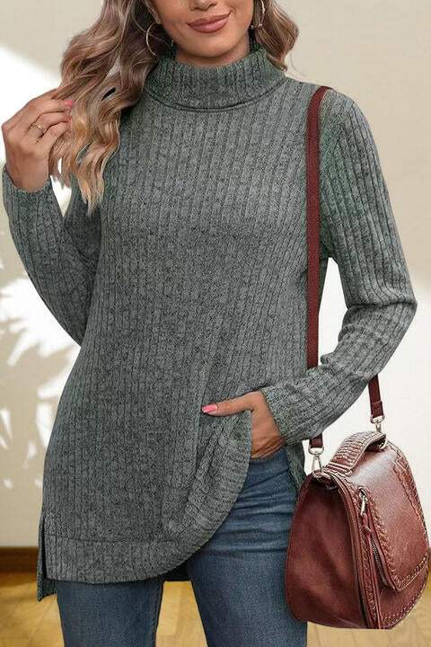 Turtleneck High Low Top - Trendsi - Flyclothing LLC