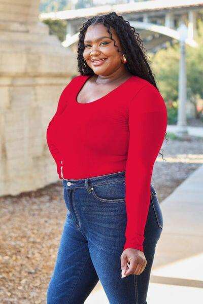 Basic Bae Full Size Round Neck Long Sleeve Bodysuit - Trendsi - Flyclothing LLC