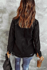 Distressed Snap Down Denim Jacket - Trendsi