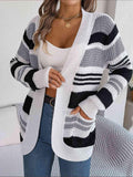 Striped Open Front Long Sleeve Cardigan - Trendsi