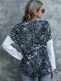 Leopard Decorative Button V-Neck Top - Trendsi