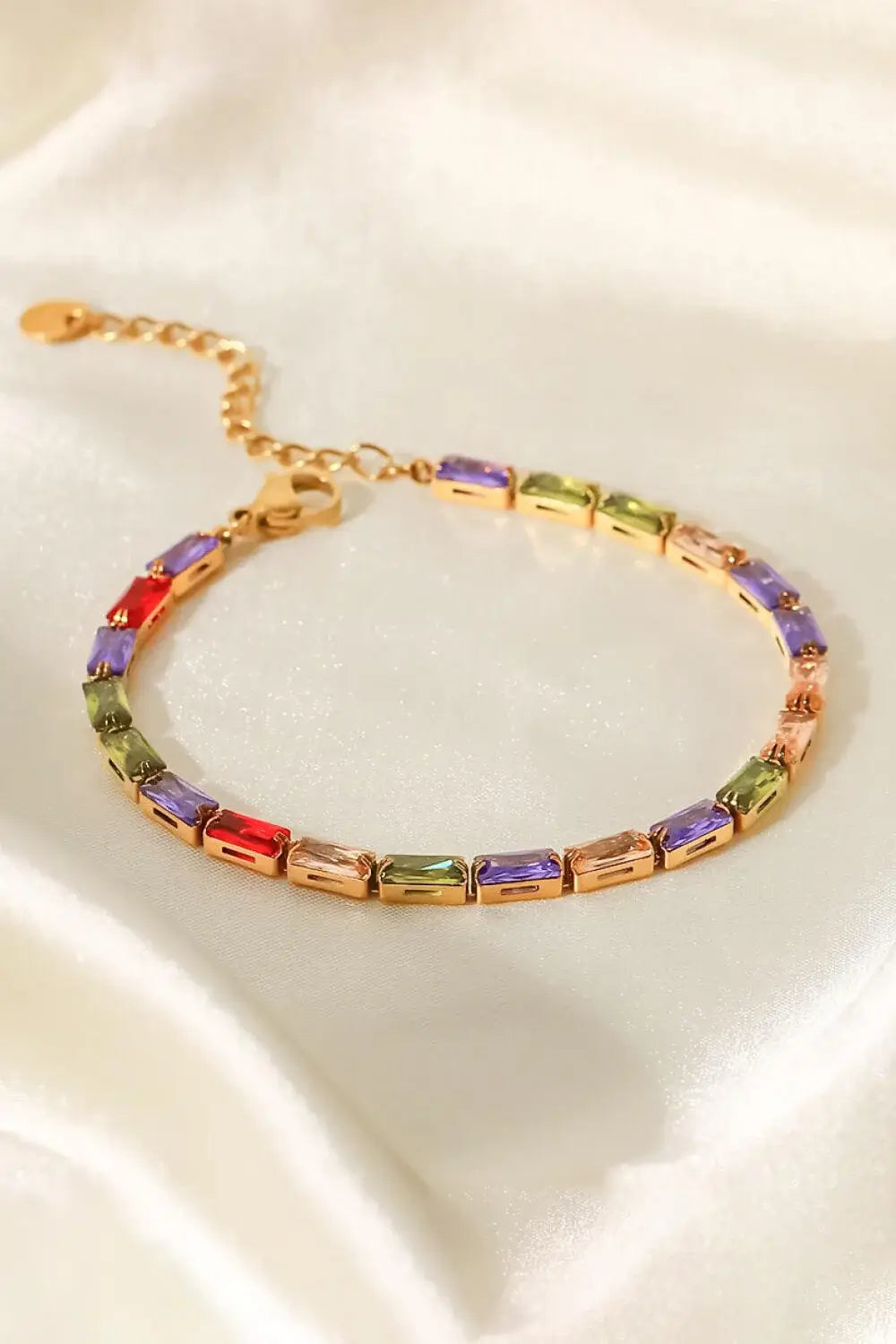 18K Gold Plated Multicolored Cubic Zirconia Bracelet - Trendsi - Flyclothing LLC