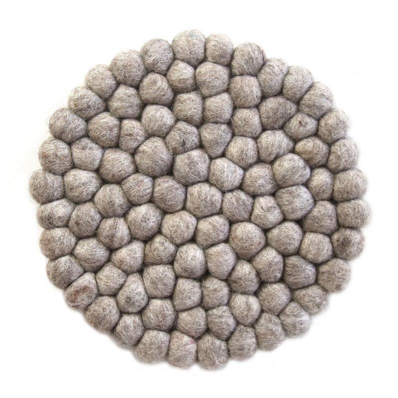 Hand Crafted Felt Ball Coasters from Nepal: 4-pack, Light Grey - Global Groove (T) - Global Groove