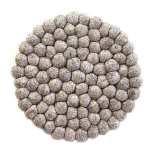 Hand Crafted Felt Ball Coasters from Nepal: 4-pack, Light Grey - Global Groove (T) - Global Groove