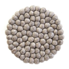 Hand Crafted Felt Ball Coasters from Nepal: 4-pack, Light Grey - Global Groove (T) - Global Groove