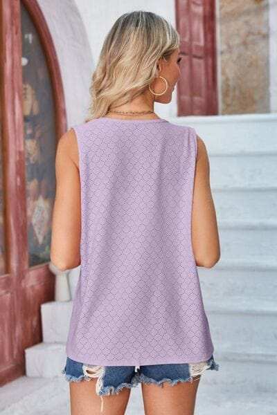 Eyelet Open Front Sleeveless Cardigan - Trendsi - Flyclothing LLC